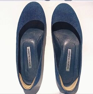 Manolo Blahnik TERE Jeans Denim Round Toe Ballet Flats Size 7